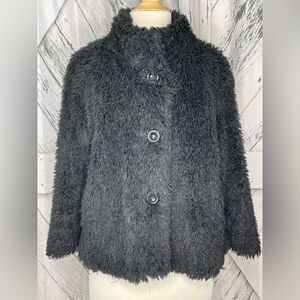 DREW Black Fuzzy Teddy Coat Cropped L